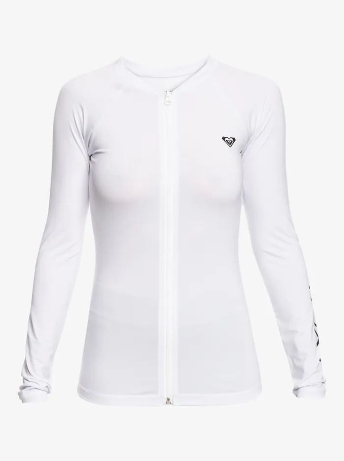 Roxy Rashguards New Essentials Long Sleeve ZipUp Rashguard Bright White 8211 Womens