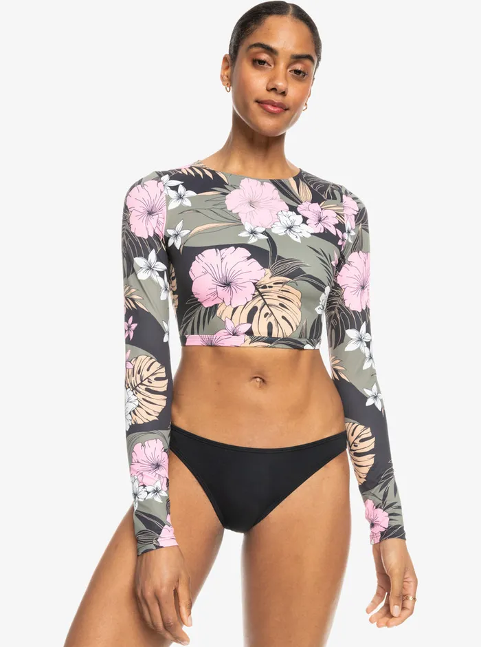 Roxy Rashguards Pro Nose Ride Cropped LongSleeve Rashguard Anthracite Classic Pro Surf 8211 Womens
