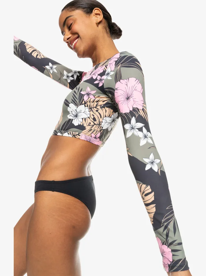 Roxy Rashguards Pro Nose Ride Cropped LongSleeve Rashguard Anthracite Classic Pro Surf 8211 Womens