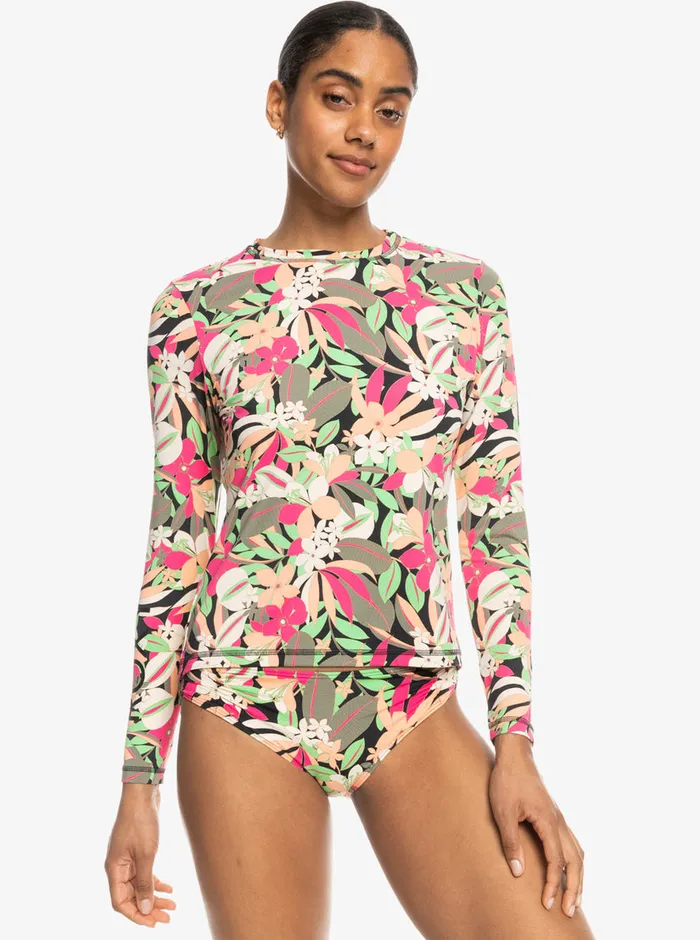 Roxy Rashguards Sea Skippin Printed Long Sleeve Rashguard Anthracite Palm Song S 8211 Womens Roxy Rashguards Sea Skippin Printed Long Sleeve Rashguard Anthracite Palm Song S 8211 Womens