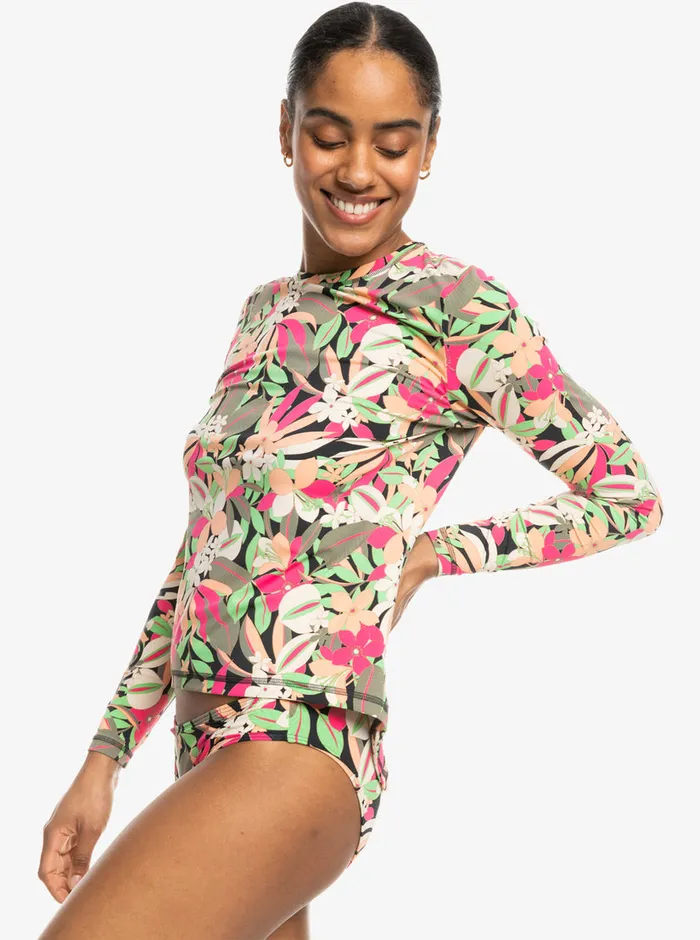 Roxy Rashguards Sea Skippin Printed Long Sleeve Rashguard Anthracite Palm Song S 8211 Womens