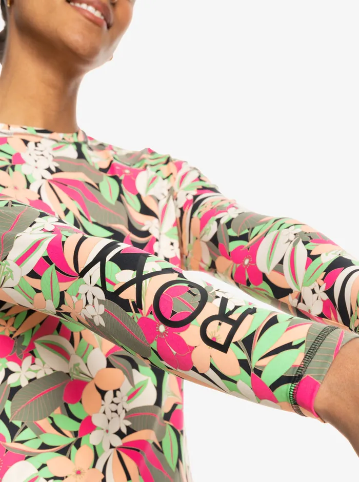 Roxy Rashguards Sea Skippin Printed Long Sleeve Rashguard Anthracite Palm Song S 8211 Womens