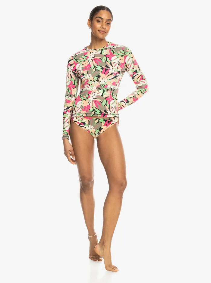 Roxy Rashguards Sea Skippin Printed Long Sleeve Rashguard Anthracite Palm Song S 8211 Womens