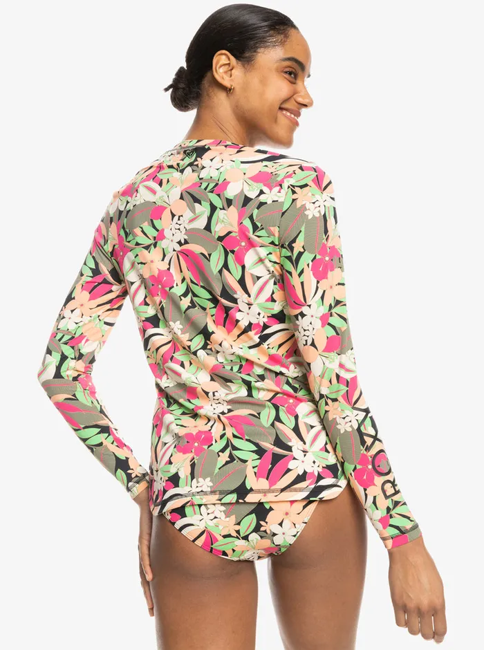 Roxy Rashguards Sea Skippin Printed Long Sleeve Rashguard Anthracite Palm Song S 8211 Womens