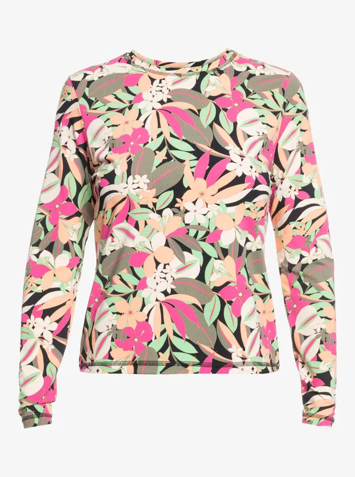 Roxy Rashguards Sea Skippin Printed Long Sleeve Rashguard Anthracite Palm Song S 8211 Womens