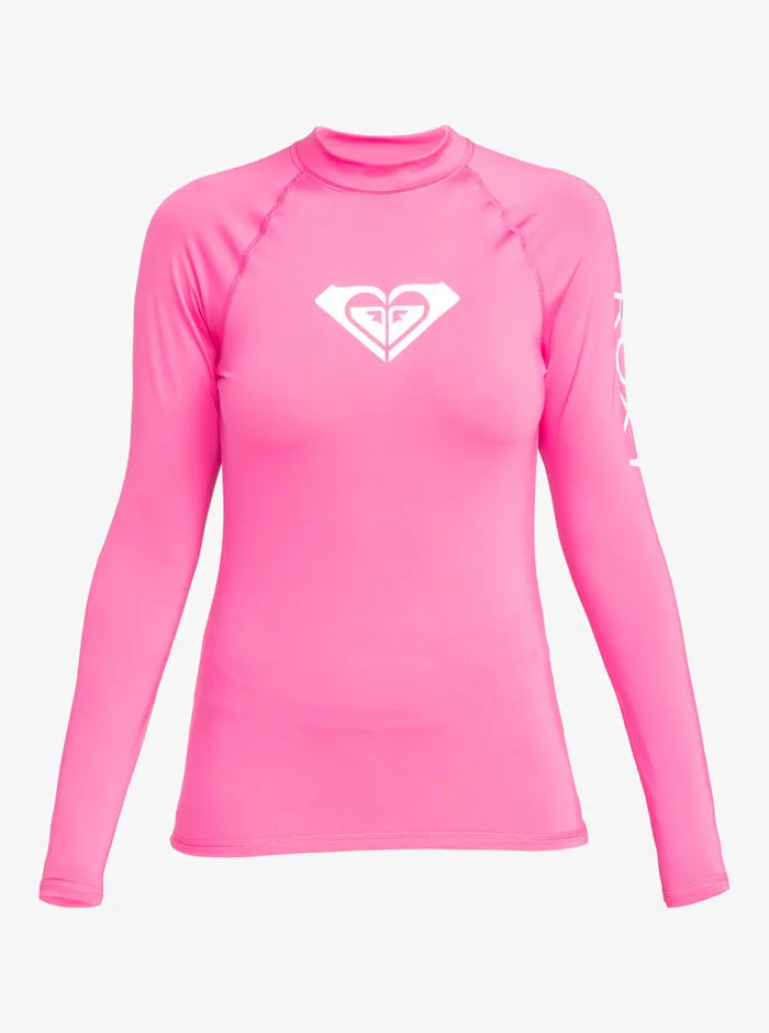 Roxy Rashguards Whole Hearted Long Sleeve UPF 50 Rashguard Shocking Pink 8211 Womens