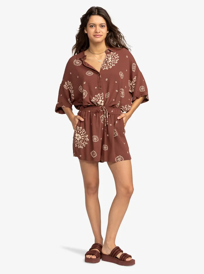 Roxy Shorts Lekeitio Break HighWaisted Printed Shorts Root Beer Bacan Bandana 8211 Womens