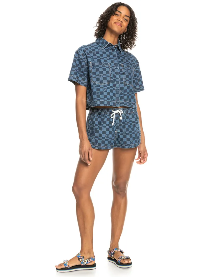 Roxy Shorts New Impossible Printed Denim Shorts Mood Indigo Sol Power 8211 Womens