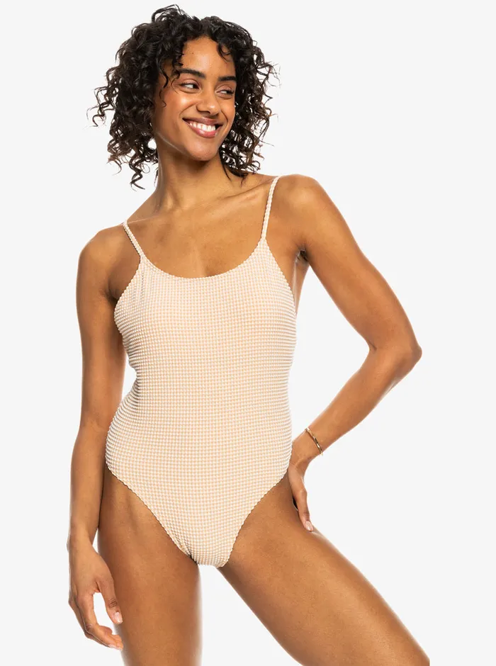 Roxy Skirts Gingham OnePiece Swimsuit Porcini 8211 Womens