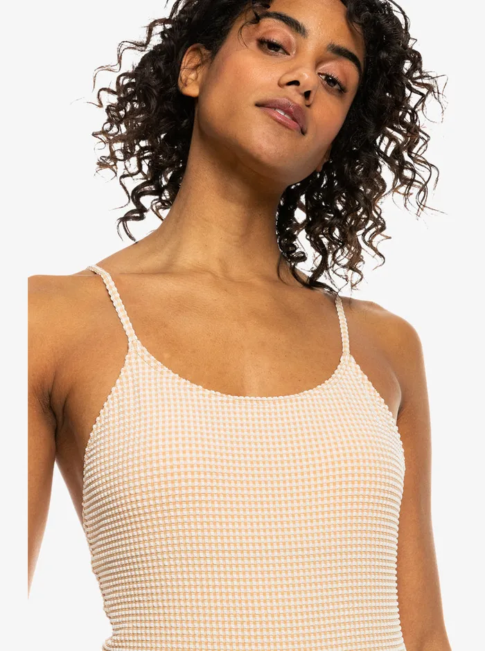 Roxy Skirts Gingham OnePiece Swimsuit Porcini 8211 Womens