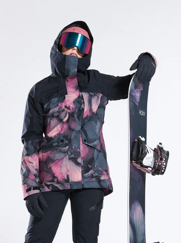 Roxy Snow Jackets GORETEX Glade Technical Snow Jacket True Black Pansy Pansy 8211 Womens