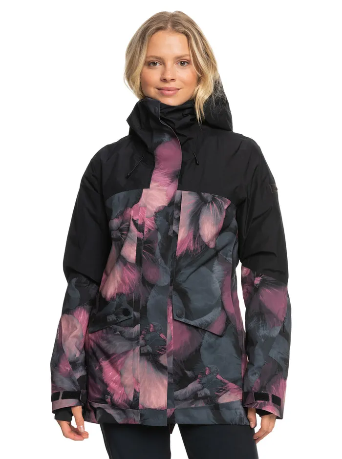 Roxy Snow Jackets GORETEX Glade Technical Snow Jacket True Black Pansy Pansy 8211 Womens