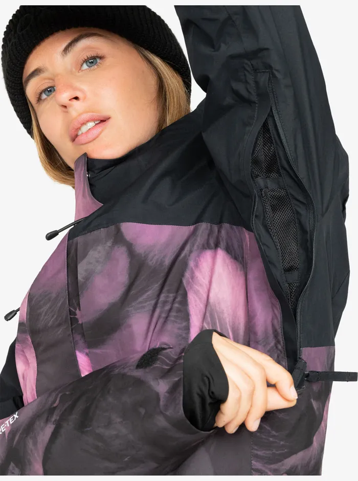 Roxy Snow Jackets GORETEX Glade Technical Snow Jacket True Black Pansy Pansy 8211 Womens