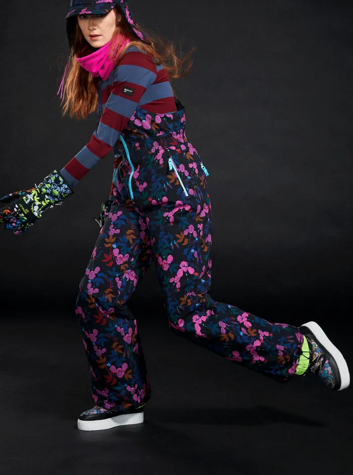 Roxy Snow Pants ROWLEY X Insulated Technical Snow Bib Pants True Black Darkreds Floral 8211 Womens