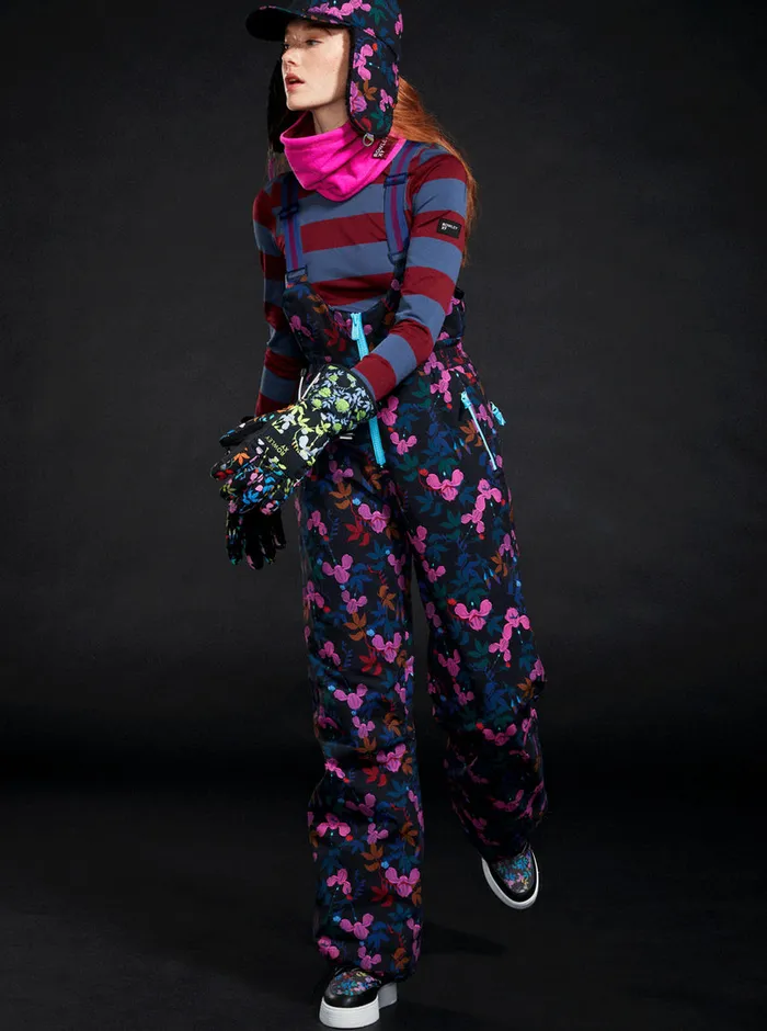 Roxy Snow Pants ROWLEY X Insulated Technical Snow Bib Pants True Black Darkreds Floral 8211 Womens