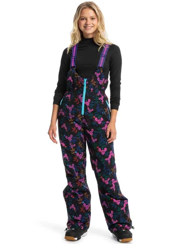 Roxy Snow Pants ROWLEY X Insulated Technical Snow Bib Pants True Black Darkreds Floral 8211 Womens