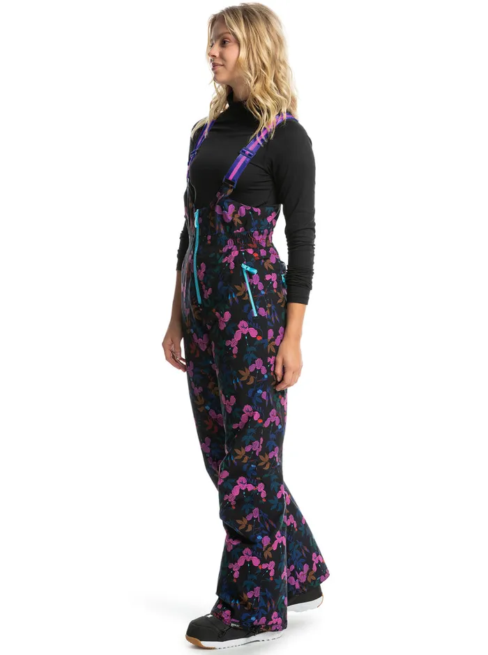 Roxy Snow Pants ROWLEY X Insulated Technical Snow Bib Pants True Black Darkreds Floral 8211 Womens