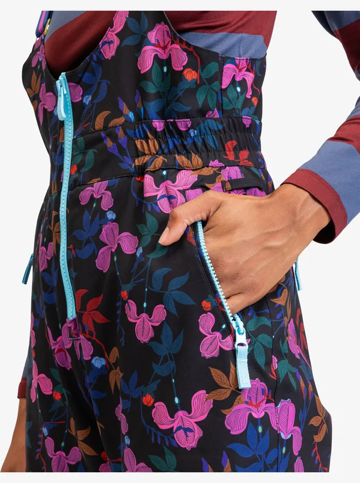 Roxy Snow Pants ROWLEY X Insulated Technical Snow Bib Pants True Black Darkreds Floral 8211 Womens