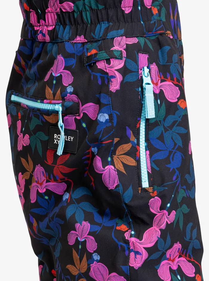 Roxy Snow Pants ROWLEY X Insulated Technical Snow Bib Pants True Black Darkreds Floral 8211 Womens