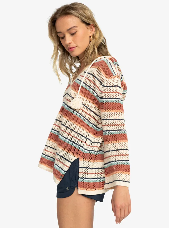 Roxy Sweaters After Beach Break Stripe Poncho Hoodie Tapioca Heart Stripe 8211 Womens