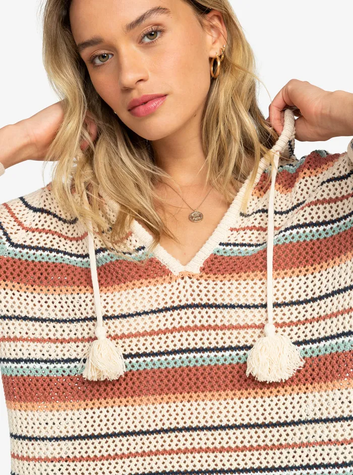 Roxy Sweaters After Beach Break Stripe Poncho Hoodie Tapioca Heart Stripe 8211 Womens