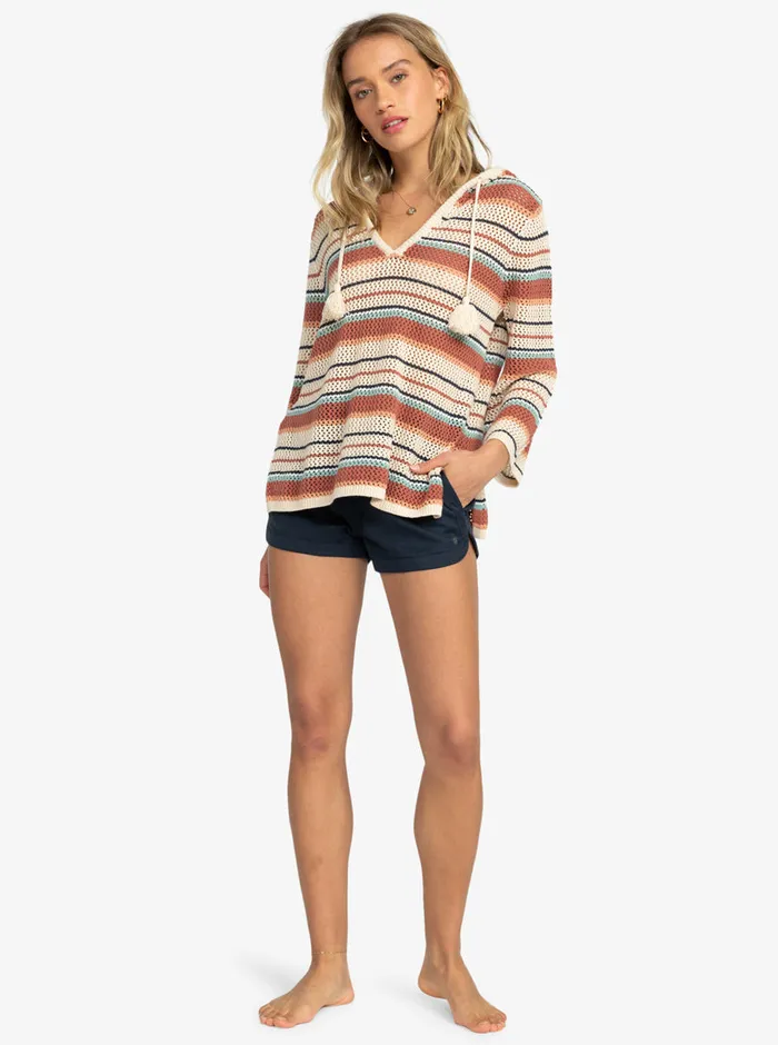 Roxy Sweaters After Beach Break Stripe Poncho Hoodie Tapioca Heart Stripe 8211 Womens