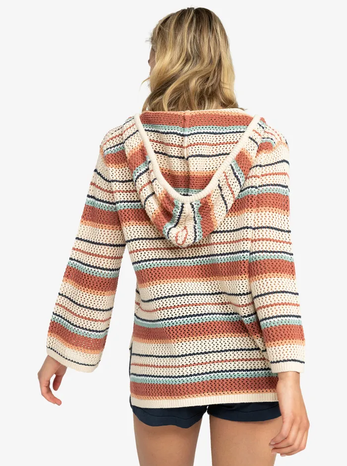 Roxy Sweaters After Beach Break Stripe Poncho Hoodie Tapioca Heart Stripe 8211 Womens