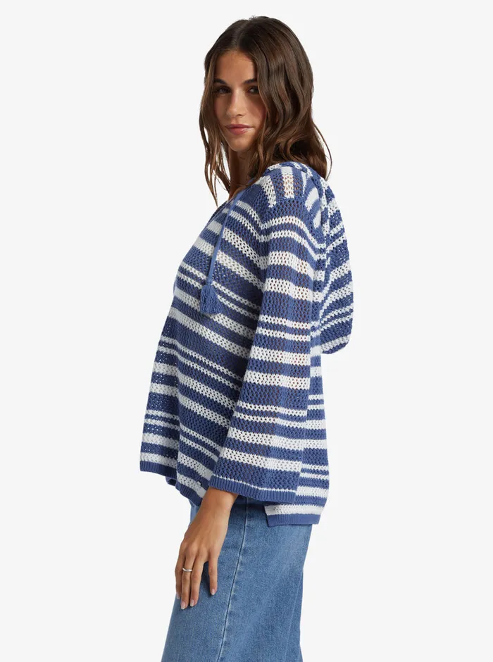 Roxy Sweaters After Beach Break Stripe VNeck Sweater Snow White Montauk Stripe 8211 Womens
