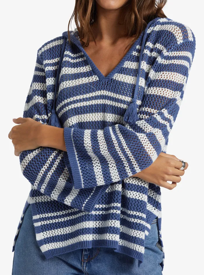 Roxy Sweaters After Beach Break Stripe VNeck Sweater Snow White Montauk Stripe 8211 Womens