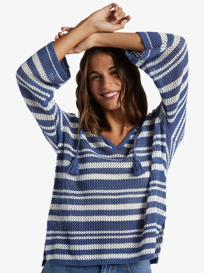 Roxy Sweaters After Beach Break Stripe VNeck Sweater Snow White Montauk Stripe 8211 Womens