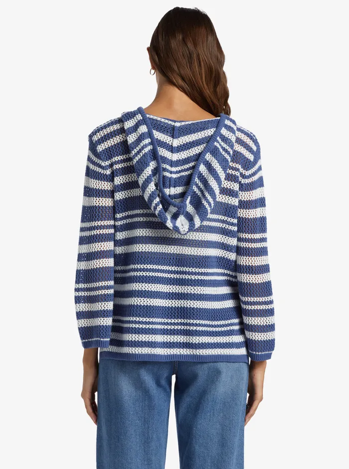 Roxy Sweaters After Beach Break Stripe VNeck Sweater Snow White Montauk Stripe 8211 Womens