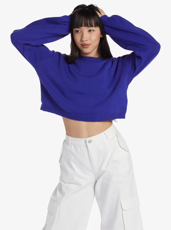 Roxy Sweaters Chloe Kim Crew Neck Sweater Royal Blue 8211 Womens