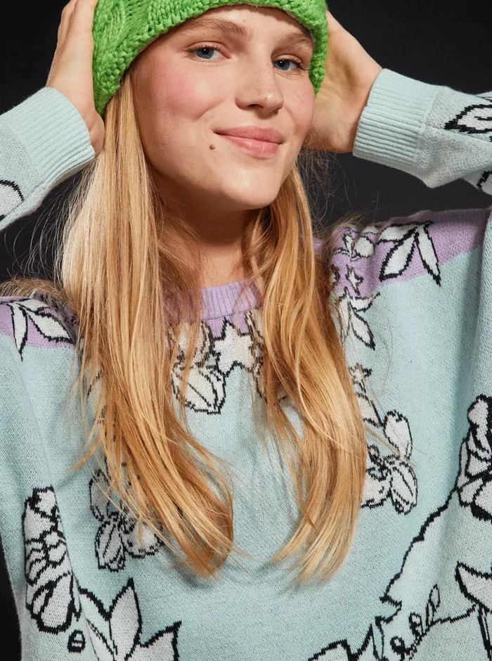 Roxy Sweaters ROWLEY X Technical Sweater Fair Aqua Laurel Floral 8211 Womens