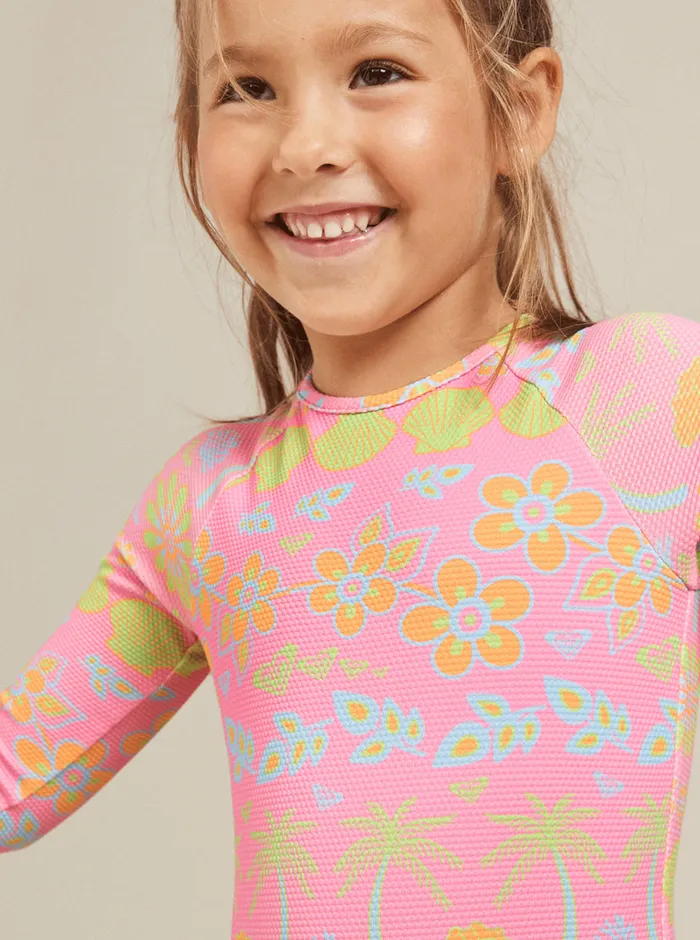 Roxy Swim 27 Beach Day Together Long Sleeve OnePiece Swimsuit Sachet Pink Beachy Bebe 8211 Girls