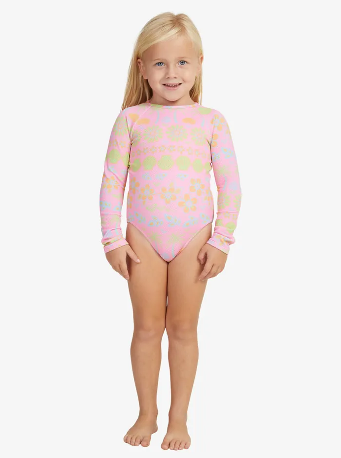 Roxy Swim 27 Beach Day Together Long Sleeve OnePiece Swimsuit Sachet Pink Beachy Bebe 8211 Girls