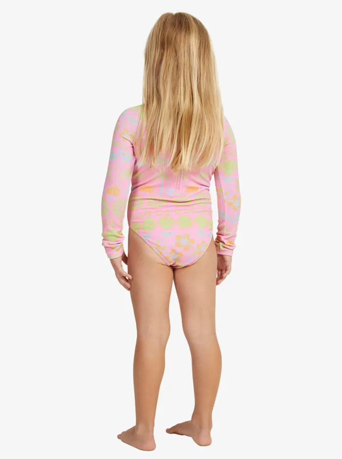 Roxy Swim 27 Beach Day Together Long Sleeve OnePiece Swimsuit Sachet Pink Beachy Bebe 8211 Girls