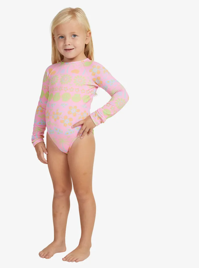 Roxy Swim 27 Beach Day Together Long Sleeve OnePiece Swimsuit Sachet Pink Beachy Bebe 8211 Girls