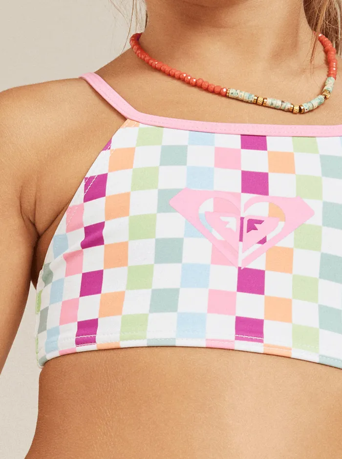 Roxy Swim 27 Rainbow Check Two Piece Crop Top Bikini Set Bright White Check Check 8211 Girls