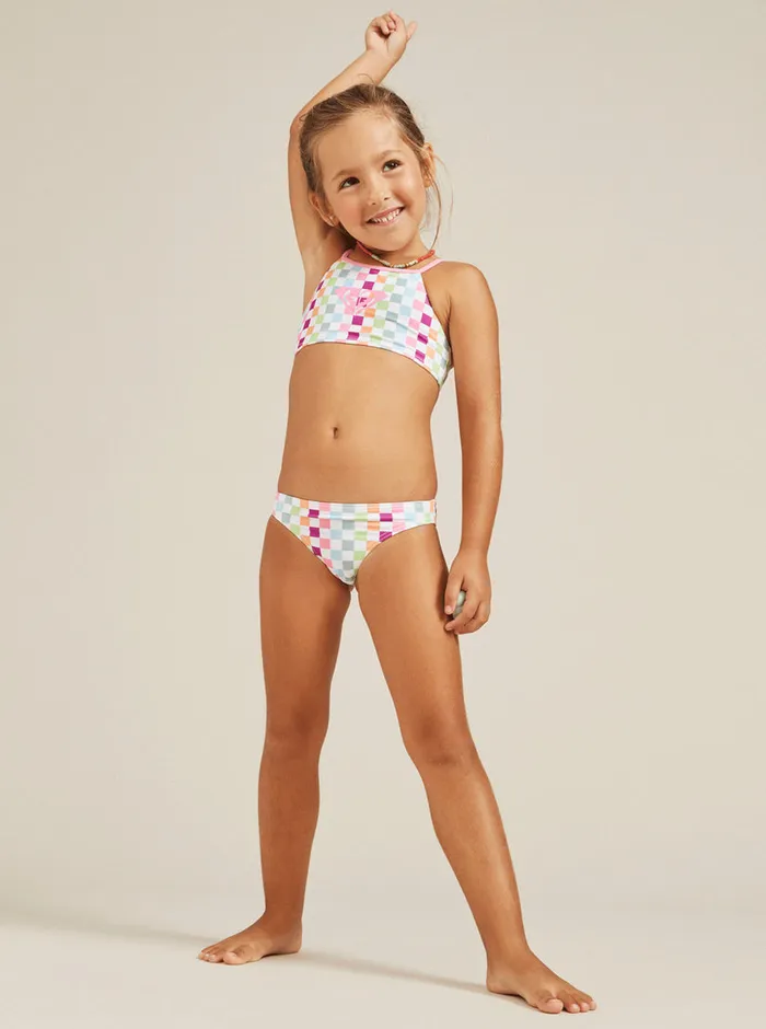 Roxy Swim 27 Rainbow Check Two Piece Crop Top Bikini Set Bright White Check Check 8211 Girls