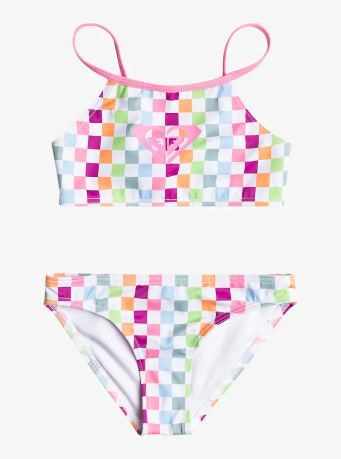 Roxy Swim 27 Rainbow Check Two Piece Crop Top Bikini Set Bright White Check Check 8211 Girls