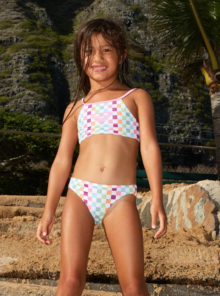 Roxy Swim 27 Rainbow Check Two Piece Crop Top Bikini Set Bright White Check Check 8211 Girls