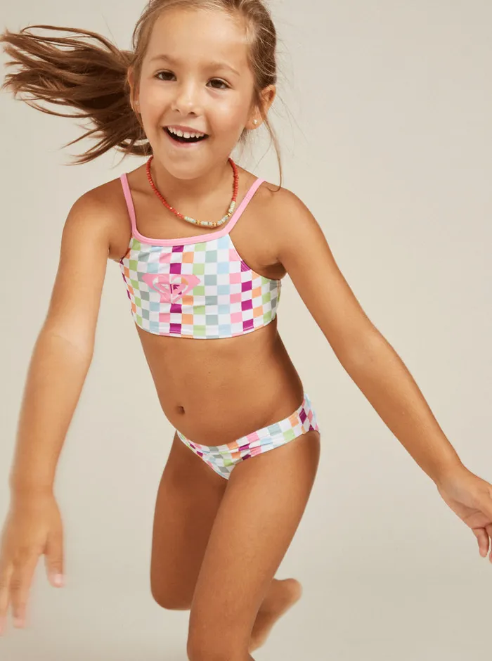 Roxy Swim 27 Rainbow Check Two Piece Crop Top Bikini Set Bright White Check Check 8211 Girls