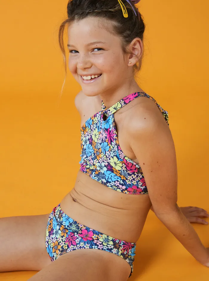 Roxy Swim 416 Daisy Mood Two Piece Crop Top Bikini Set Mood Indigo Tropical Rays 8211 Girls