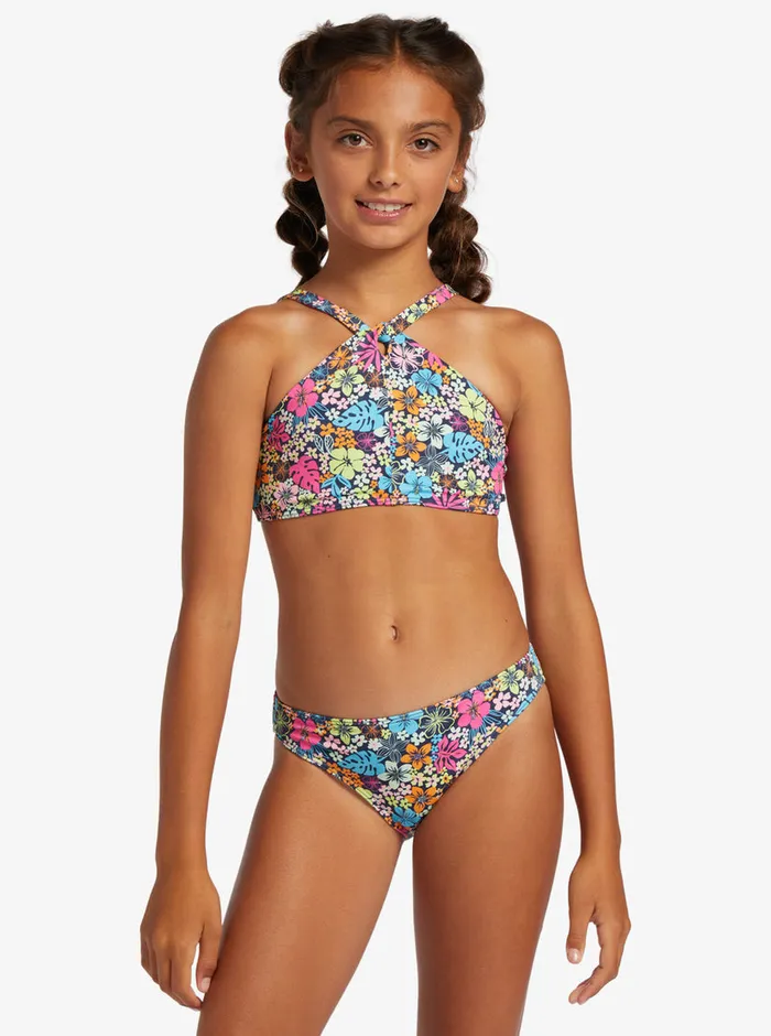 Roxy Swim 416 Daisy Mood Two Piece Crop Top Bikini Set Mood Indigo Tropical Rays 8211 Girls