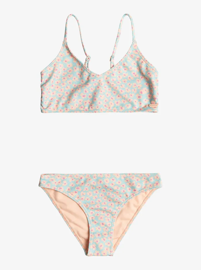 Roxy Swim 716 Flower Bed Cropped Tank Set Bikini Set Aruba Blue Flower Bed 8211 Girls