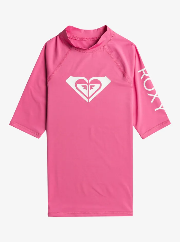 Roxy Swim 716 Wholehearted UPF 50 Short Sleeve Rashguard Shocking Pink 8211 Girls Roxy Swim 716 Wholehearted UPF 50 Short Sleeve Rashguard Shocking Pink 8211 Girls