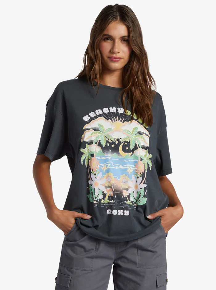 Roxy Tees and Tanks Beachy Days Oversized Boyfriend TShirt Anthracite 8211 Womens Roxy Tees and Tanks Beachy Days Oversized Boyfriend TShirt Anthracite 8211 Womens
