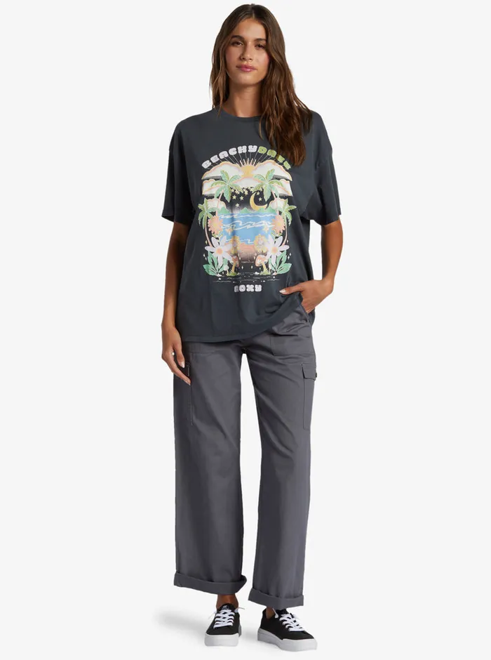 Roxy Tees and Tanks Beachy Days Oversized Boyfriend TShirt Anthracite 8211 Womens
