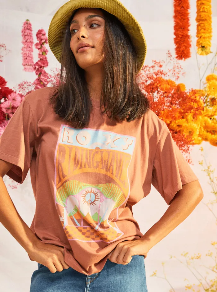 Roxy Tees and Tanks Girl Need Love B Oversized TShirt Cedar Wood 8211 Womens