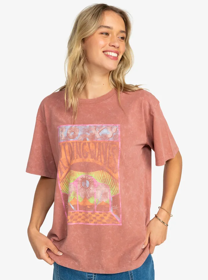 Roxy Tees and Tanks Girl Need Love B Oversized TShirt Cedar Wood 8211 Womens